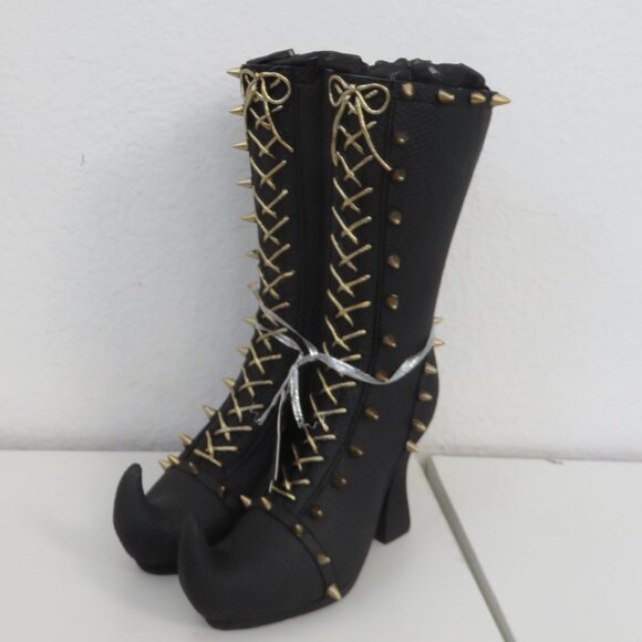 Bella Lux Halloween Black & Gold Spiked Witch Boots Home Decor - Picture 1 of 10